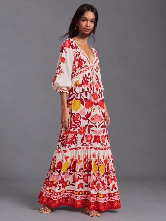 FARM Rio Dresses & Skirts - Farm Rio Pomar Romântico Floral Long Sleeve Maxi Dress Size M